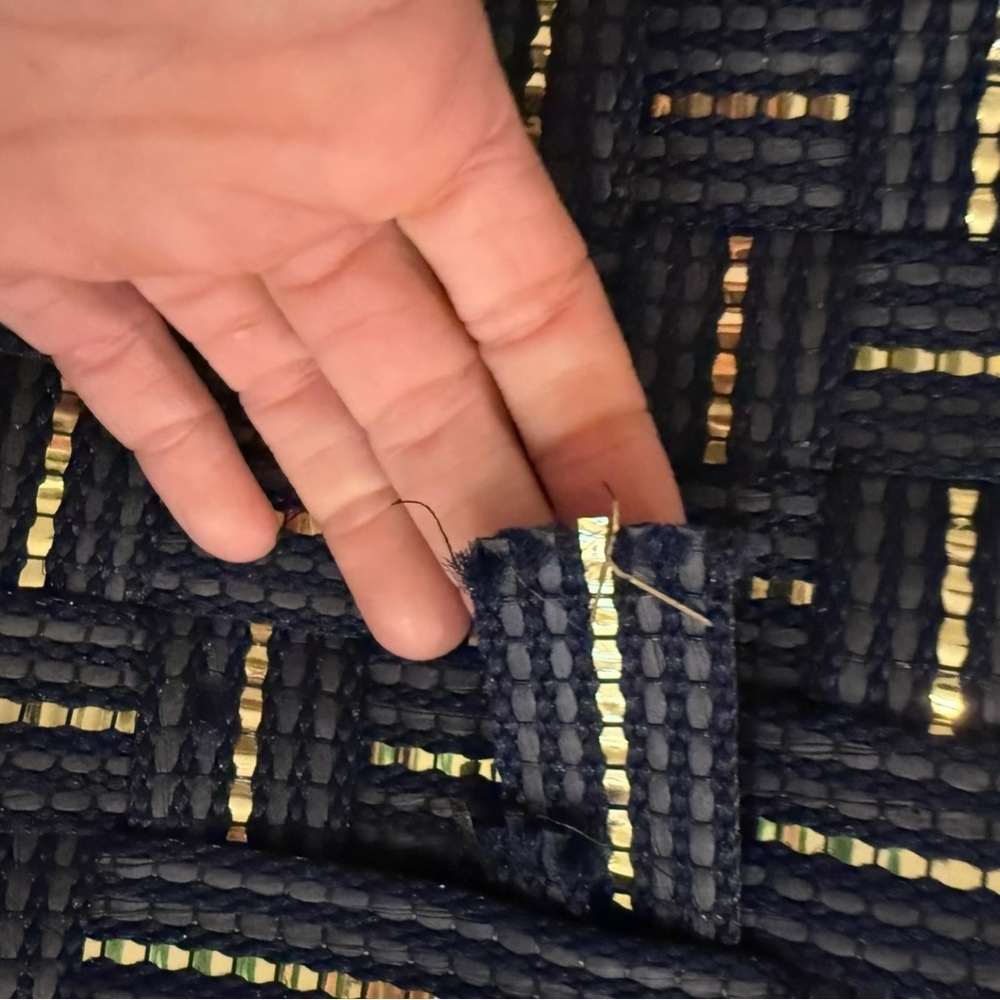 VINTAGE TOP HANDLE BAG m & g bertini paper bag Woven Handbag Made in Italy navy - Picture 6 of 9